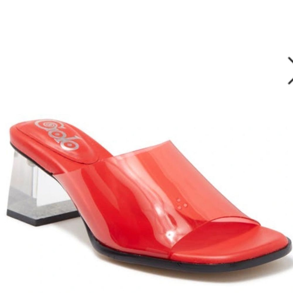 New Golo Slidex Lucite Slide Clear Block Heeled Sandal red clear glass 7.5 shiny